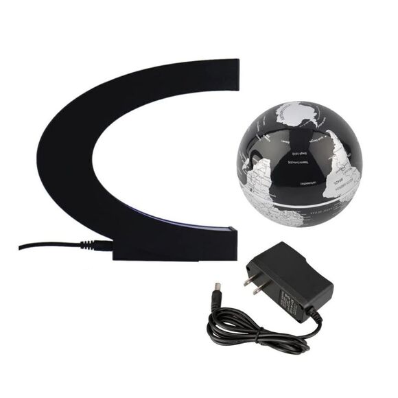 Levitation Globe with LED Lights Magnetic Floating World Map Silver/Black NEW - Picture 2 of 6